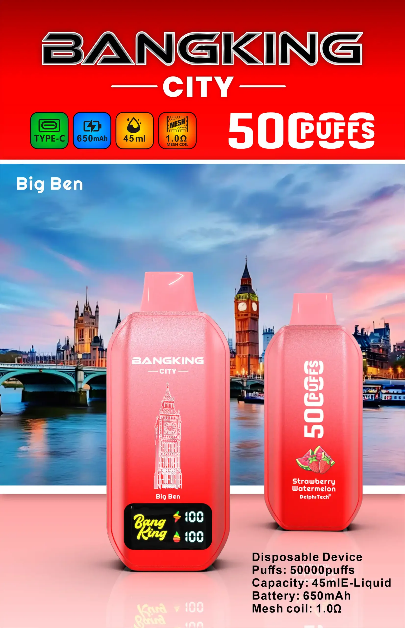 BANG KING 50000 puffs CITY BK5 CT Vape jetable puissante