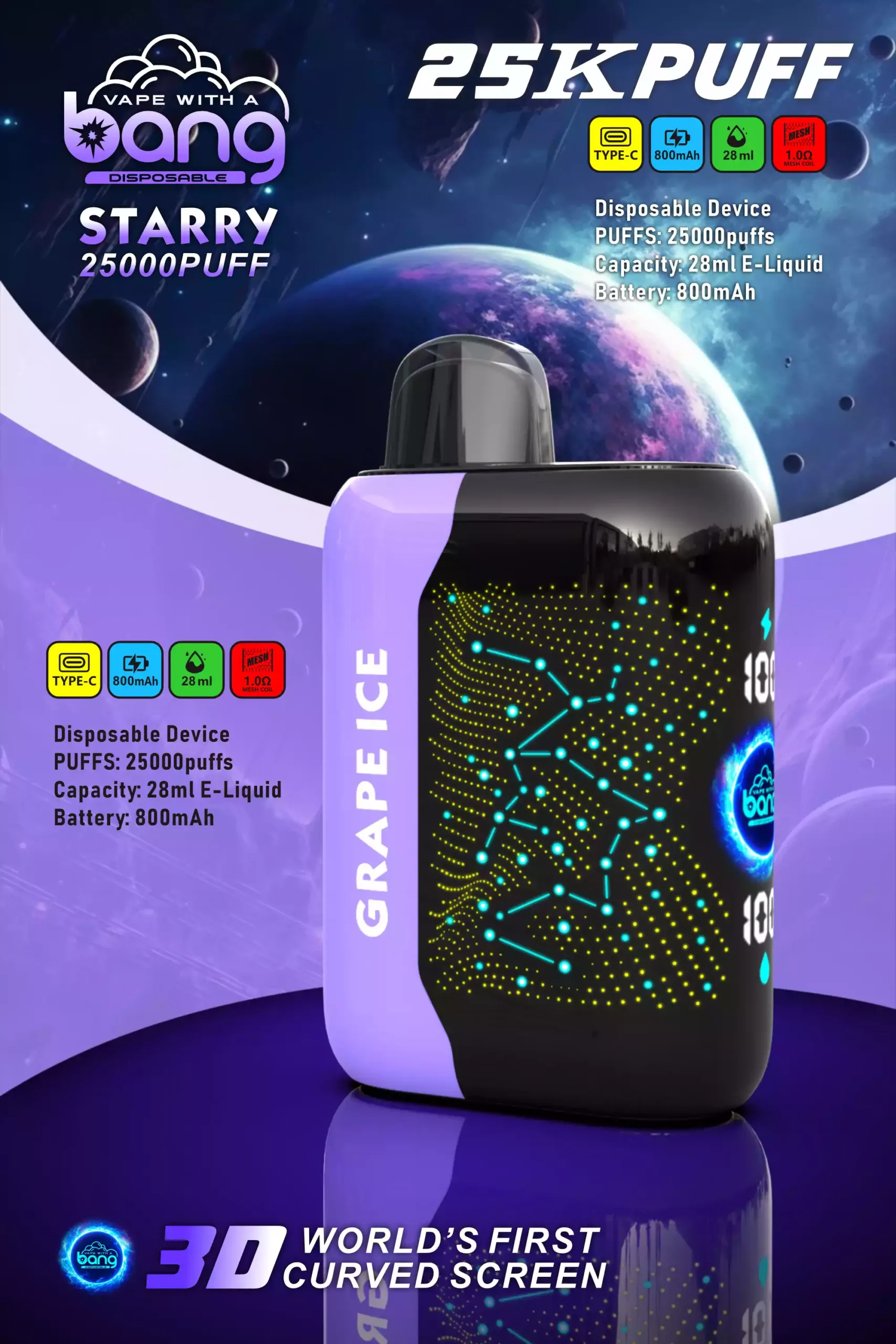 Bang STARRY 25000 Puffs Disposable Vape Autonomie Goût Liberté