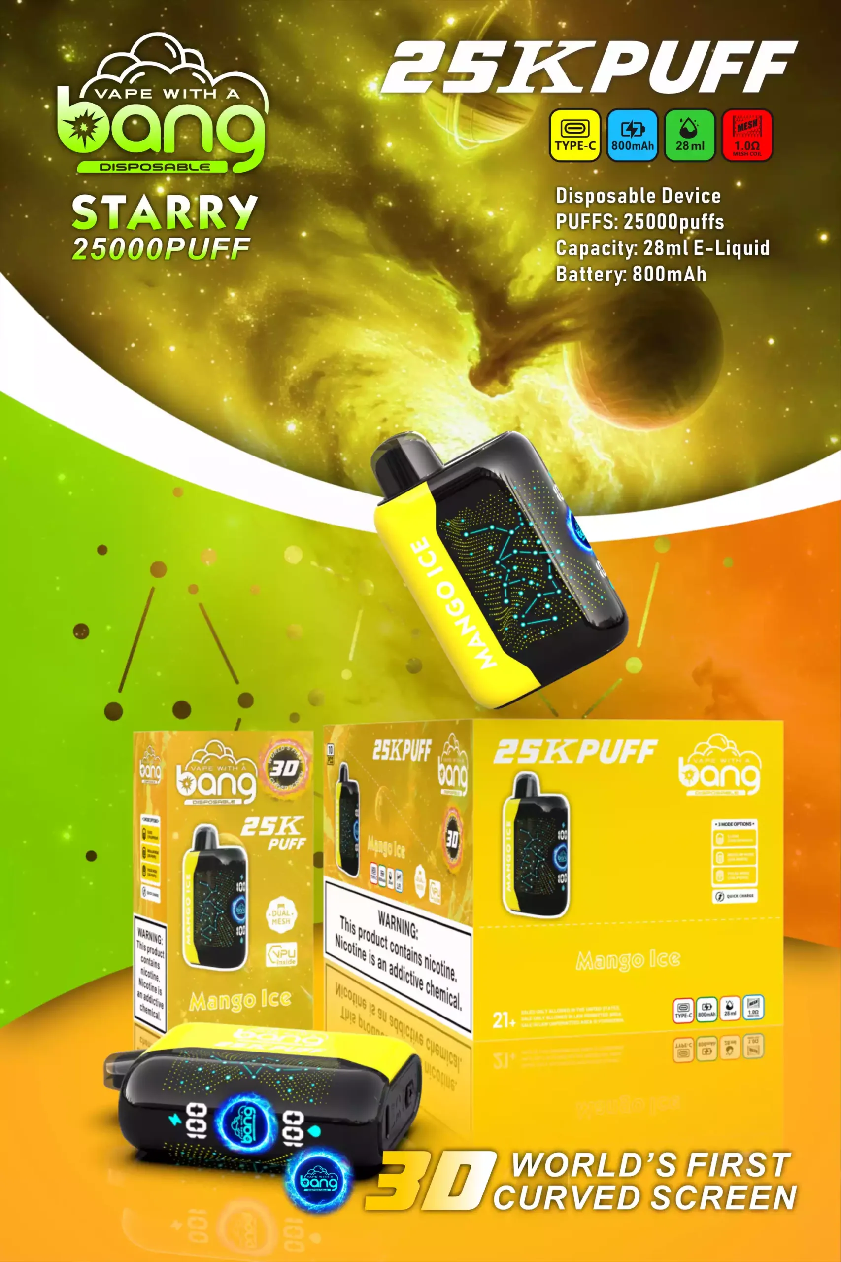 Bang STARRY 25000 Puffs Disposable Vape Autonomie Goût Liberté