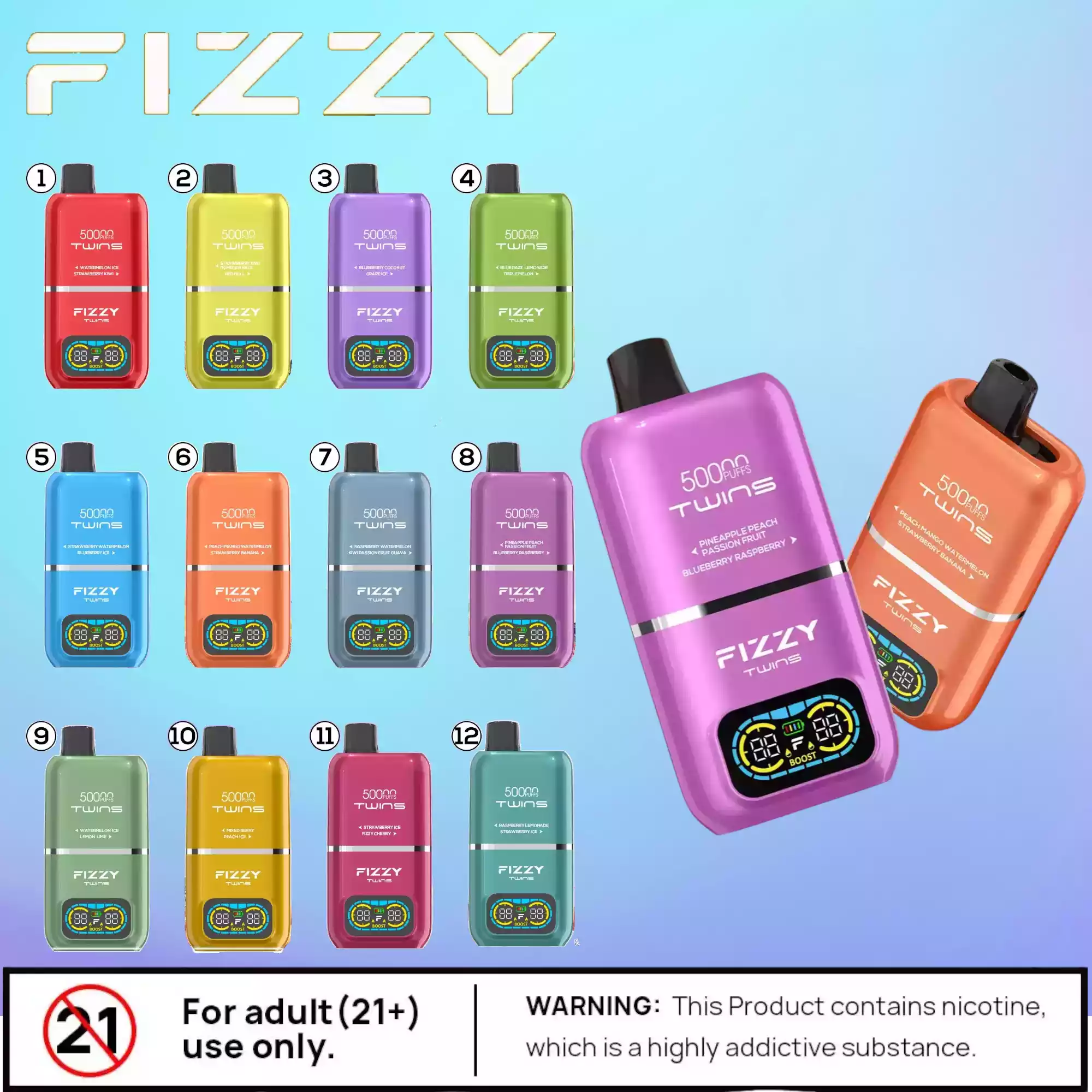 FIZZY Twins 50000 Puffs Vape Double Saveur avec Mesh Coil