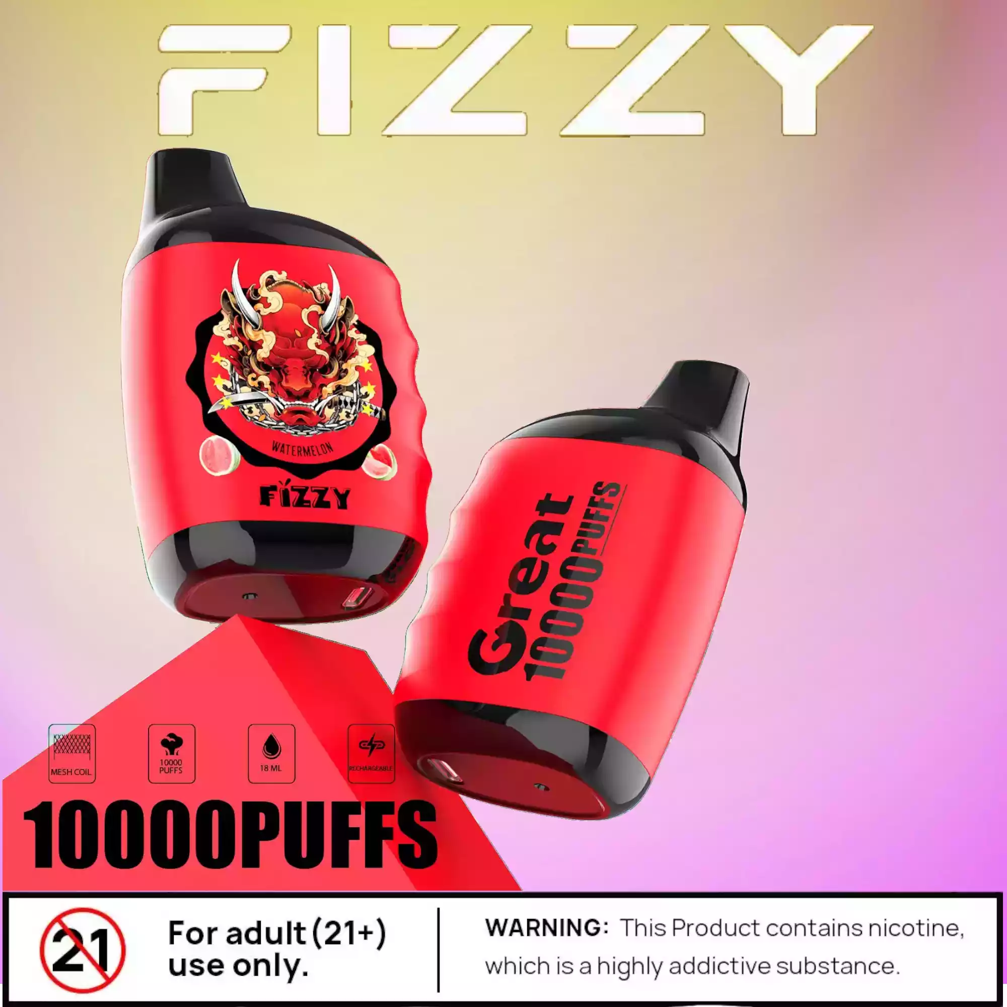 Fizzy Great 10000 Puffs Vape Fruitée avec Mesh Coil 18ml