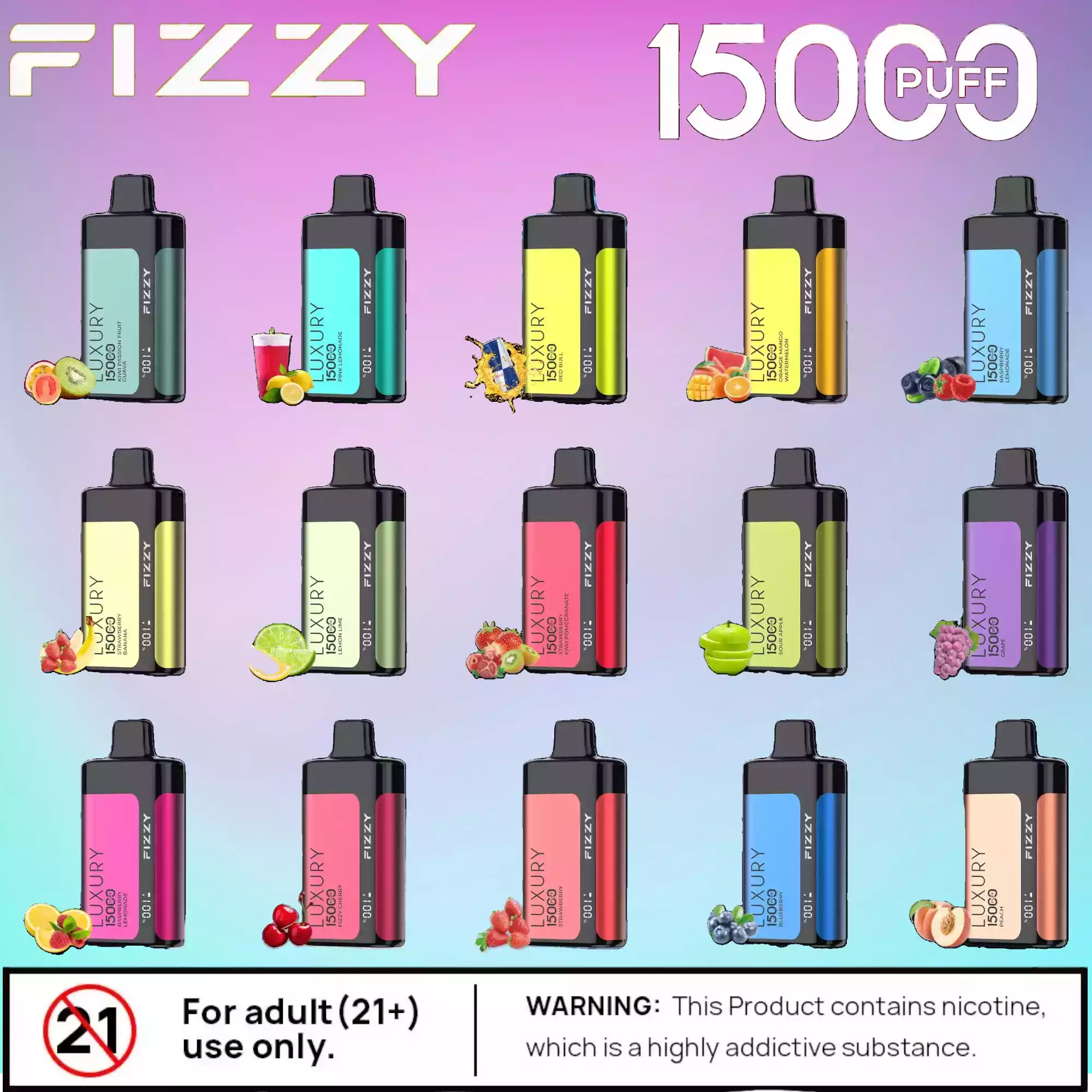 Fizzy Luxury 15000 Puffs Vape Fruitée avec Mesh Coil 22ml